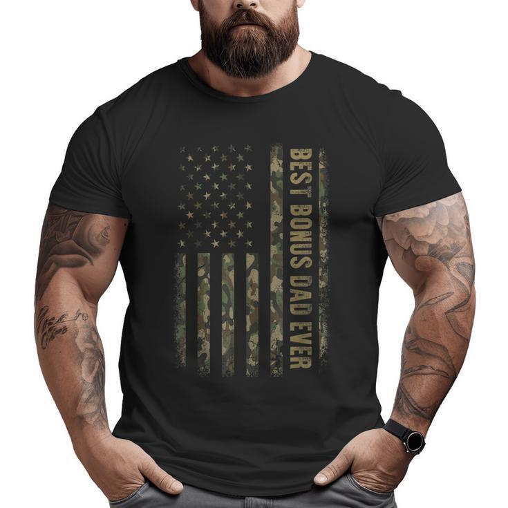 Best Bonus Dad Ever Camouflage American Flag Father's Day Big and Tall Men T-shirt