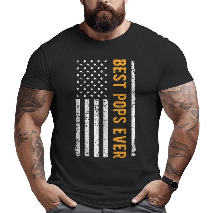 Best Pops Ever Us American Flag Vintage Papa Dad Father  Big and Tall Men T-shirt