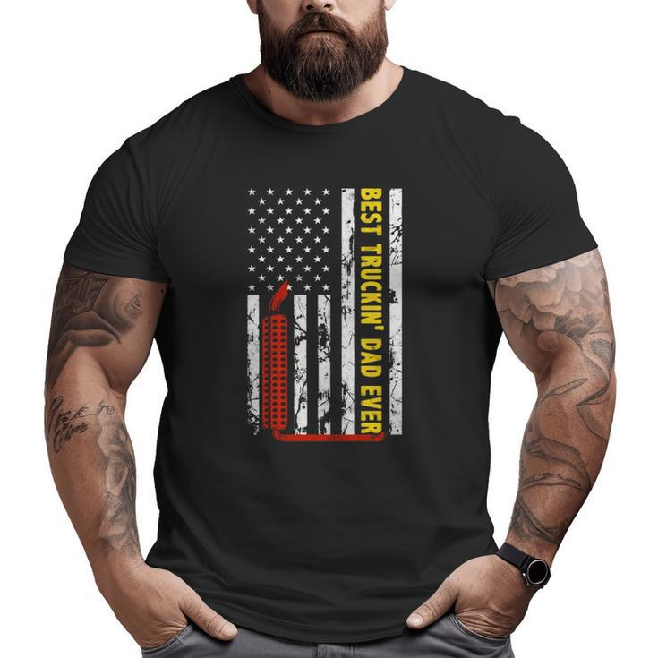 Best Truckin Dad Ever Thin Yellow Line American Flag Trucker Big and Tall Men T-shirt