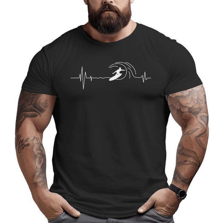 Big Wave Surfing Heartbeat Surfers Beach Lover Surfboard Big and Tall Men T-shirt