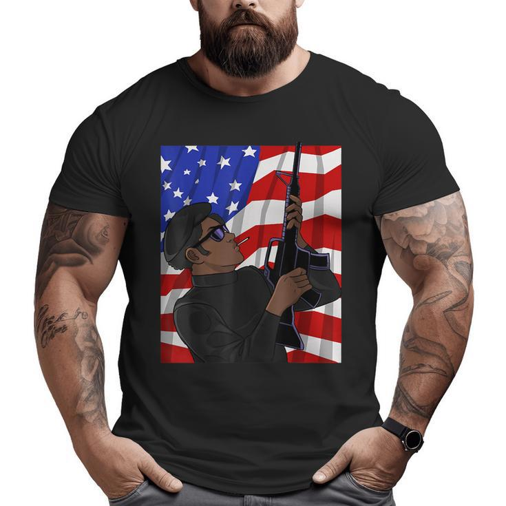 Black Soldier African American Military Veteran Us Flag Big and Tall Men T-shirt