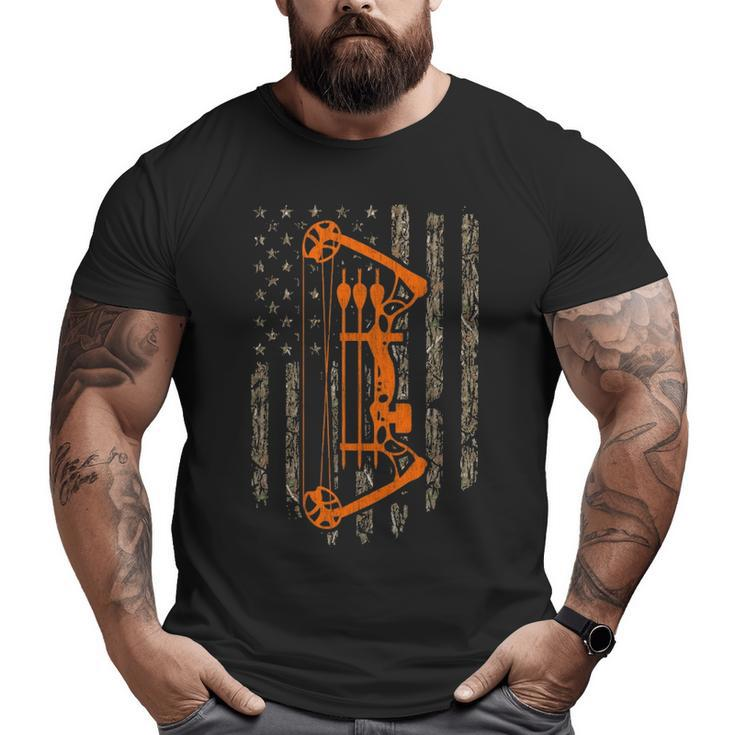 Bow Hunting American Flag Hunter Archery Tree Camouflage Big and Tall Men T-shirt