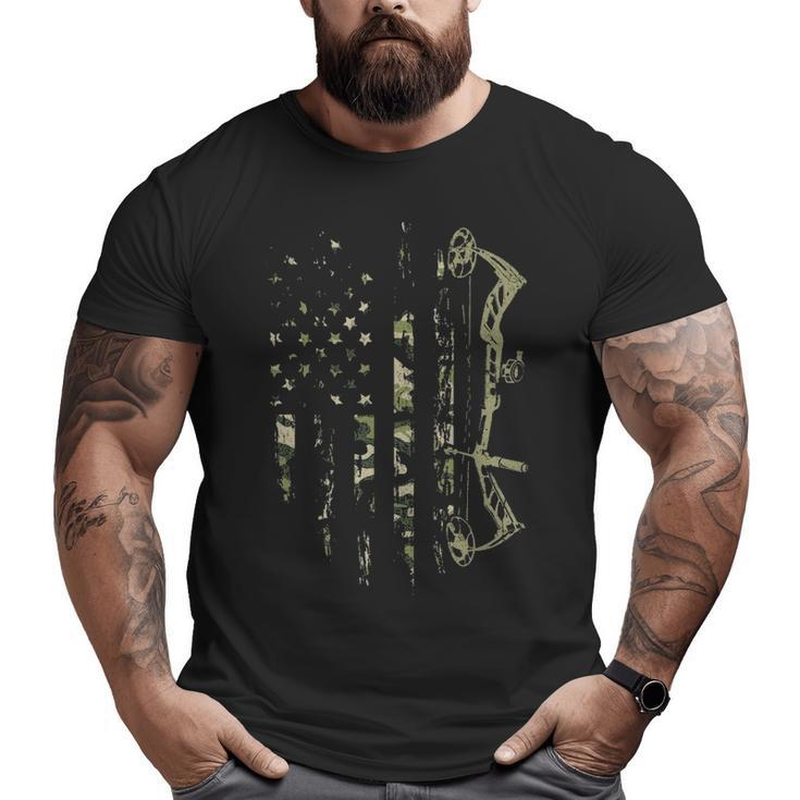 Camo American Flag Bowhunting Bow Archery Deer Hunting Big and Tall Men T-shirt