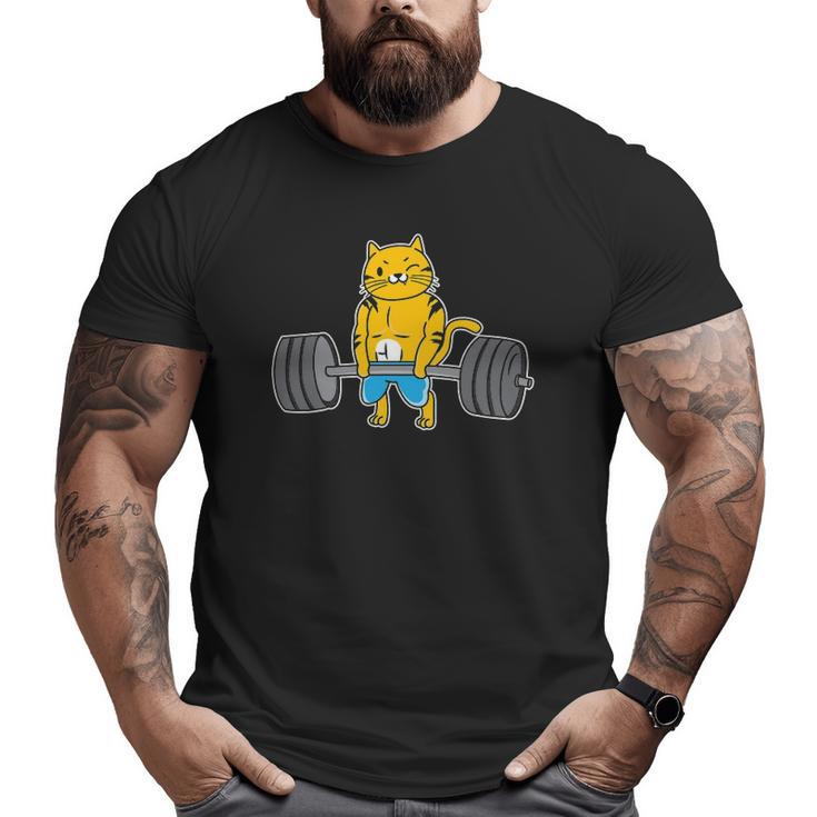 Cat Deadlift Powerlifting Weightlifter Cat Lover Big and Tall Men T-shirt