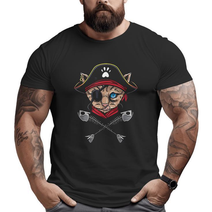 Cat Pirate Jolly Roger Flag Skull And Crossbones Big and Tall Men T-shirt