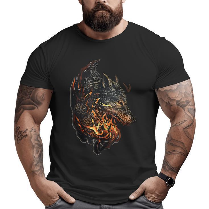 Celtic Wolf Fenrir Viking Nordic Vikings Flames Dad Themed Big and Tall Men T-shirt