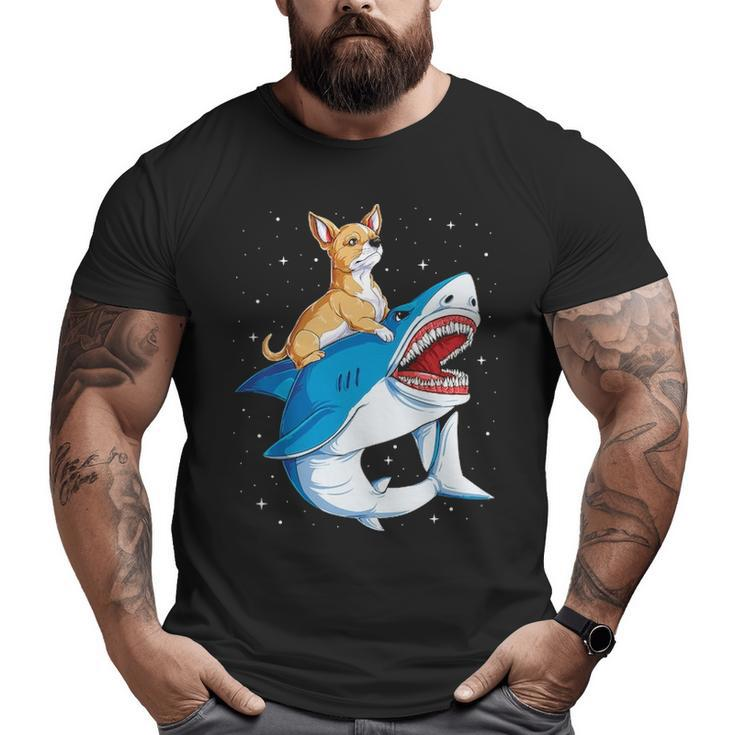 Chihuahua Riding Shark Jawsome Dog Lover Space Galaxy Big and Tall Men T-shirt