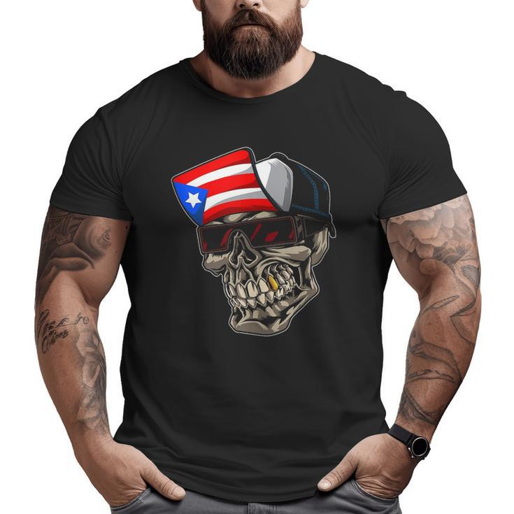 Cool Puerto Rican Skull With Cap And Puerto Rico Flag Big and Tall Men T-shirt