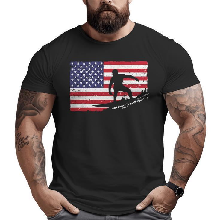 Cool Surfing For Men 4Th Of July American Flag Surfer Big and Tall Men T-shirt