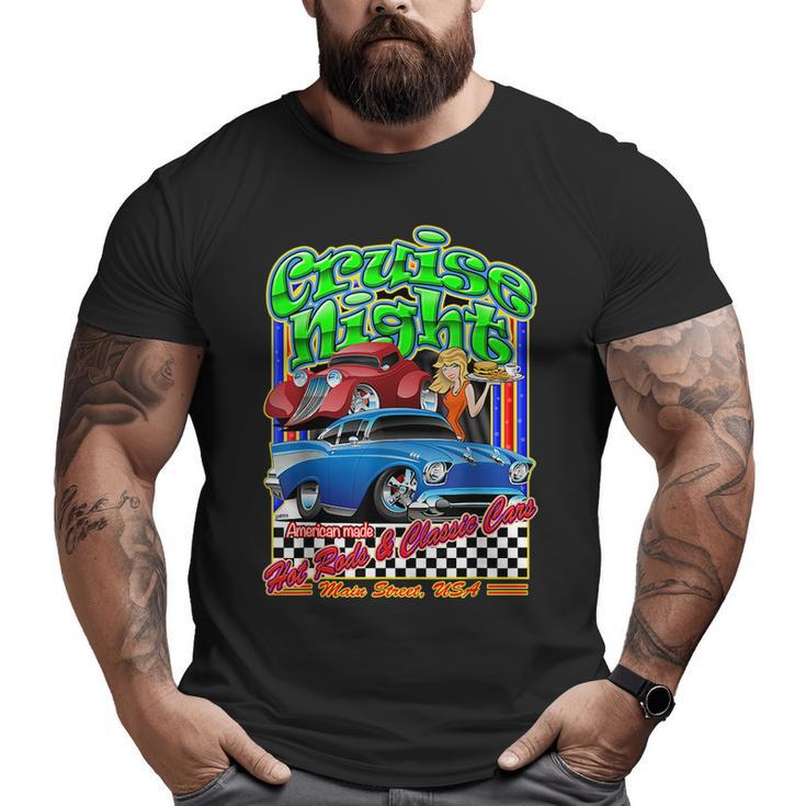 Cruise Night Hot Rod Muscle Car Cartoon Graphic Cruise  Big and Tall Men T-shirt