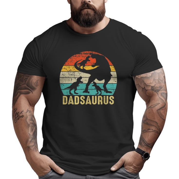 Dad Saurusrex Daddy Dinosaur 3 Three Kids Father's Day Big and Tall Men T-shirt