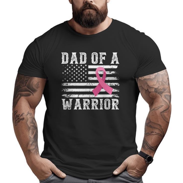Dad Of Warrior Breast Cancer Usa Flag Pink Ribbon Vintage Big and Tall Men T-shirt