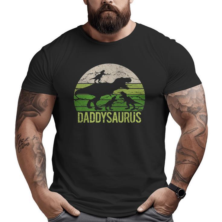 Daddy Dinosaur Daddysaurus 3 Three Kids Dad Christmas Big and Tall Men T-shirt