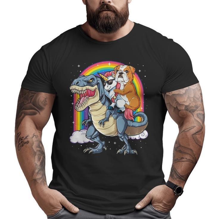 English Bulldog Unicorn Riding Dinosaur T Rex Big and Tall Men T-shirt