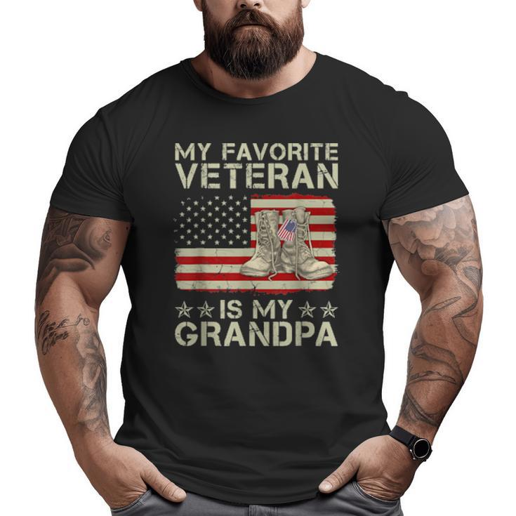 My Favorite Veteran Is My Grandpa Combat Boots American Flag Big and Tall Men T-shirt