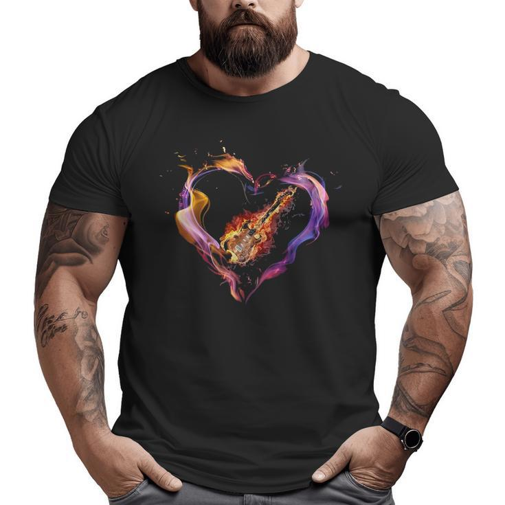 Fire Guitar In Heart Big and Tall Men T-shirt
