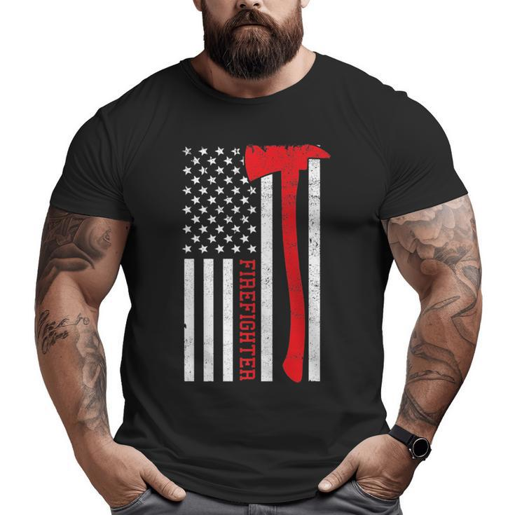 Fireman Red Line Firefighter Usa Pride Flag Father Idea  Big and Tall Men T-shirt