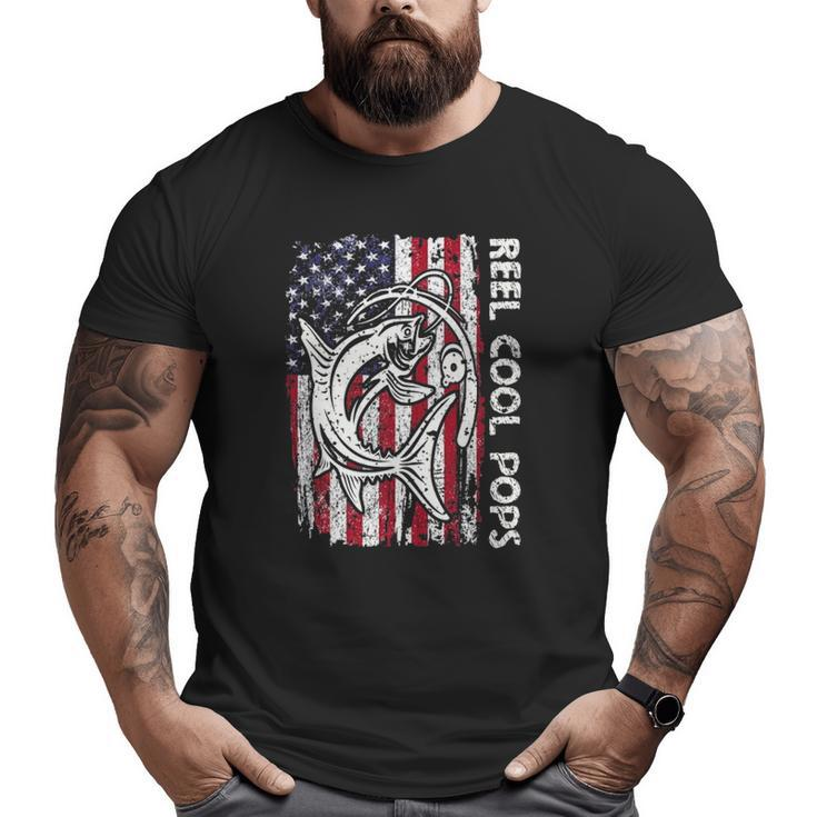 Fishing Grandpa Vintage American Flag Reel Cool Pops Big and Tall Men T-shirt