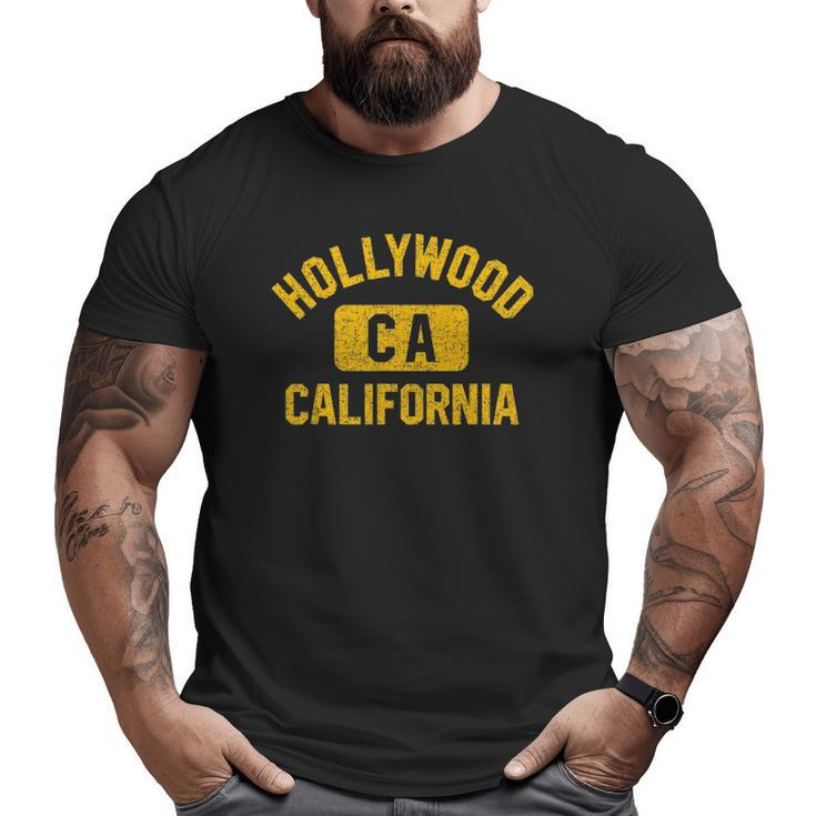Hollywood Ca California Gym Style Distressed Amber Print Big and Tall Men T-shirt