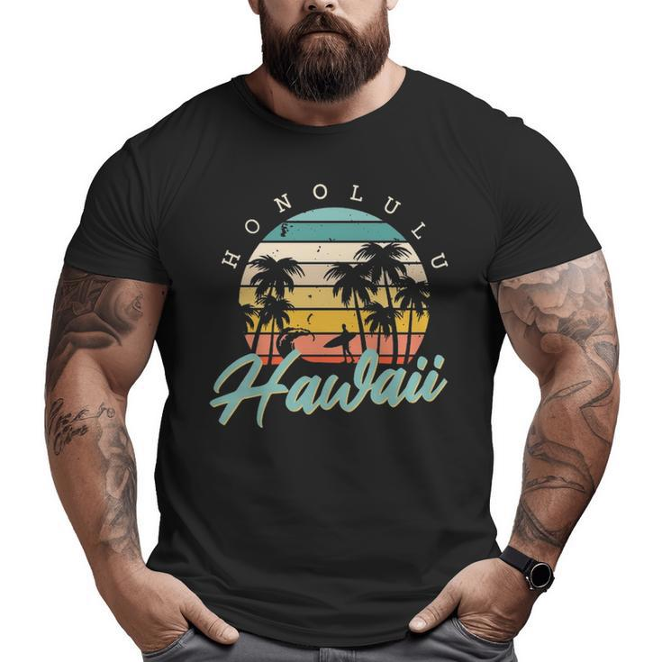 Honolulu Hawaii Surfing Oahu Island Aloha Sunset Palm Trees Big and Tall Men T-shirt