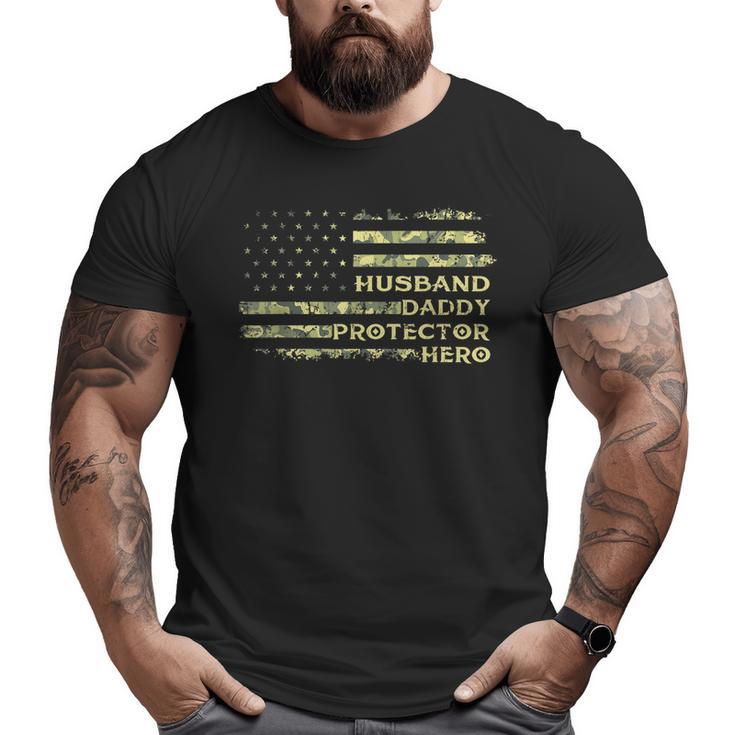 Husband Daddy Protector Hero Fathers Day Flag Dad Papa Big and Tall Men T-shirt