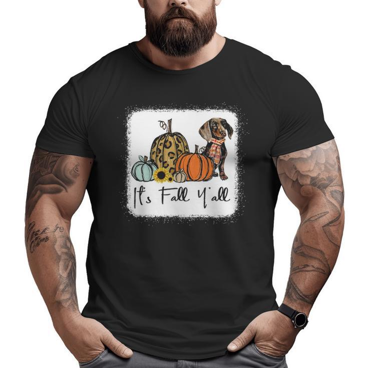 It's Fall Y'all Yellow Dachshund Dog Leopard Pumpkin Falling Big and Tall Men T-shirt