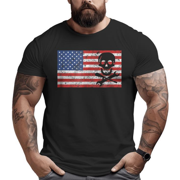 Mechanic T  Skull Usa Flag 4Th Of July Men Big and Tall Men T-shirt