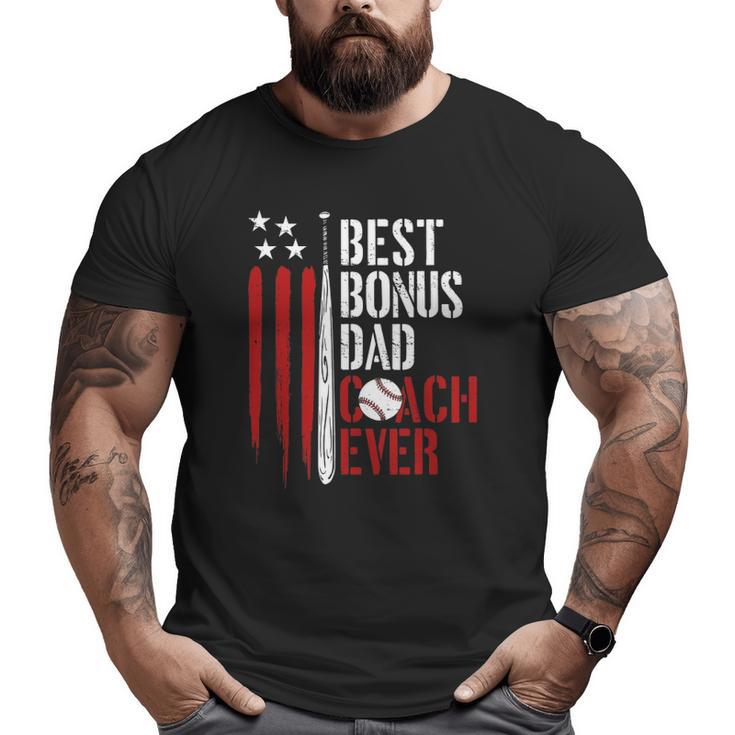 Mens Best Bonus Dad Coach Ever Proud Baseball Daddy American Flag Big and Tall Men T-shirt