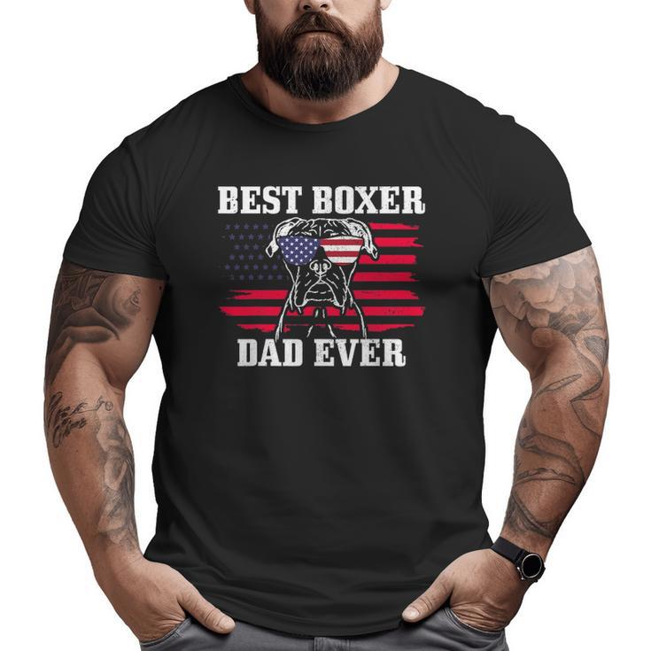 Mens Best Boxer Dad Ever Dog Patriotic 4Th Of July American Flag Big and Tall Men T-shirt