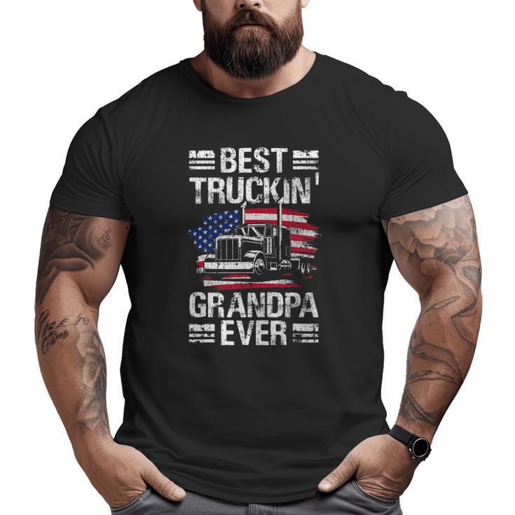 Mens Best Truckin Grandpa Ever Usa Flag Semi Truck Driver Big and Tall Men T-shirt