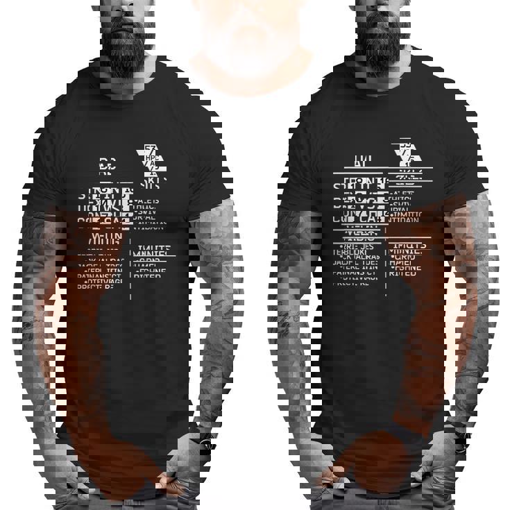 Mens Dad Stats Dungeons Gamer D20 Tabletop Dragons Nerdy Big and Tall Men T-shirt