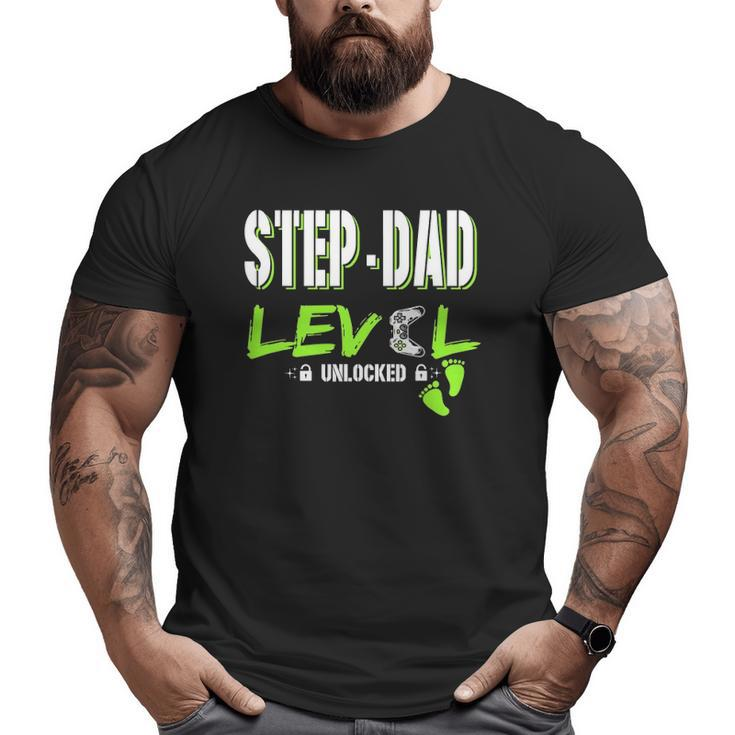 Mens Gaming Step-Dad Level Unlocked Gamer Leveled Up Father's Day Big and Tall Men T-shirt