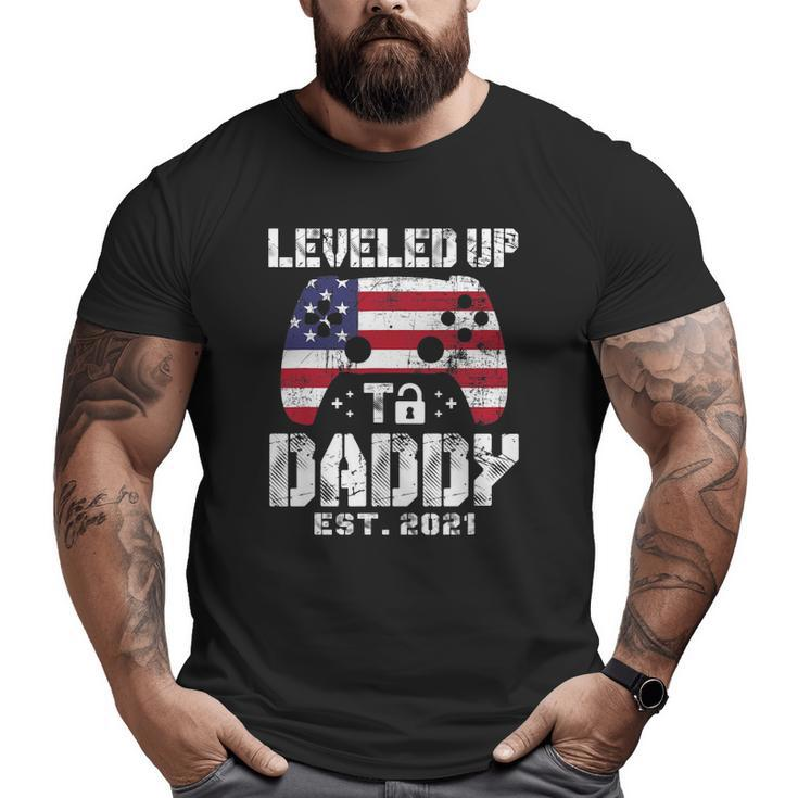 Mens Leveled Up To Daddy Est 2021 Dad Level Unlocked Big and Tall Men T-shirt