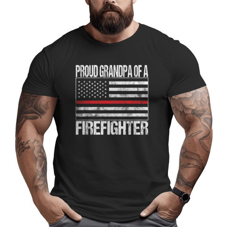 Mens Proud Grandpa Of A Firefighter Fireman Support Red Line Flag Big and Tall Men T-shirt