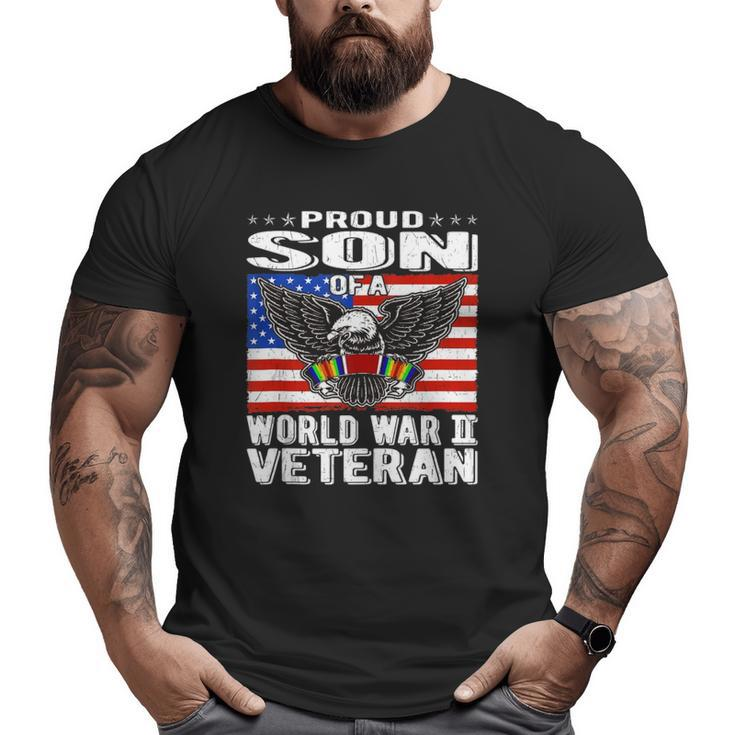Mens Proud Son Of A World War 2 Veteran Patriotic Ww2 Family  Big and Tall Men T-shirt