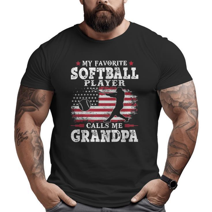Mens Softball Player Calls Me Grandpa Usa Flag Big and Tall Men T-shirt