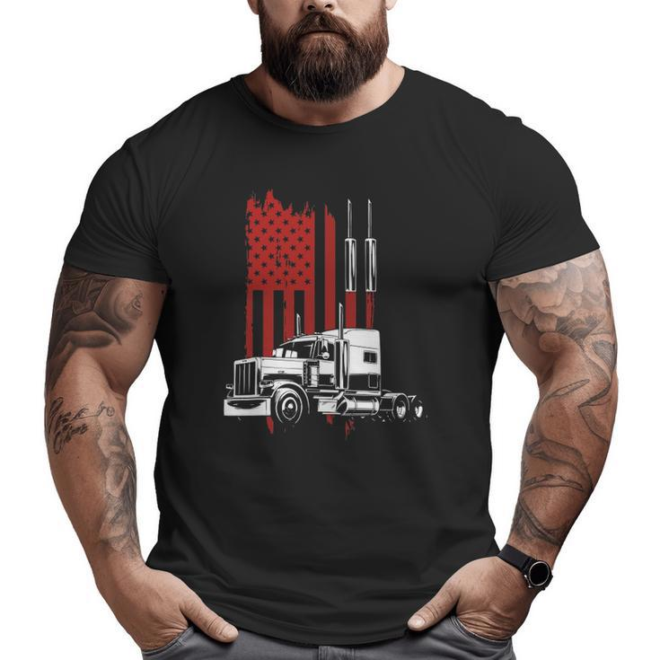 Mens Trucker American Flag Patriotic Truck Driver 4Th Of July Big and Tall Men T-shirt