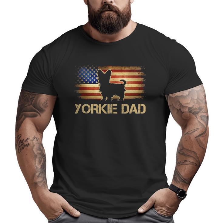 Mens Yorkie Dad Vintage American Flag Patriotic Yorkshire Terrier Big and Tall Men T-shirt