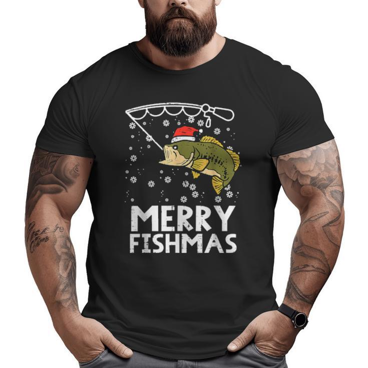 Merry Fishmas Fish Fishing Xmas Pjs Christmas Pajama Dad Big and Tall Men T-shirt