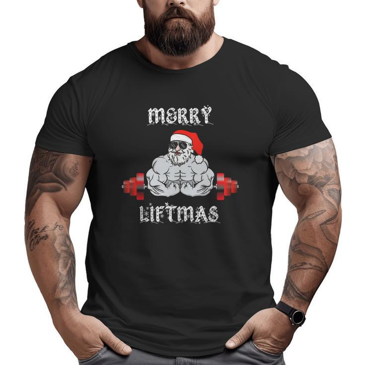 Merry Liftmas Santa Claus Weightlifting Fitness Gym Big and Tall Men T-shirt