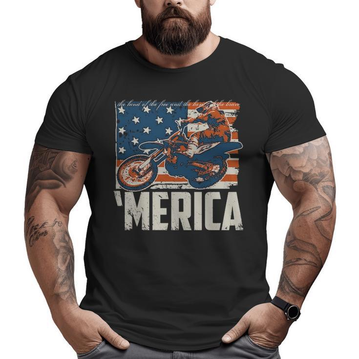 Motocross Racer Dirt Bike Merica American Flag Big and Tall Men T-shirt