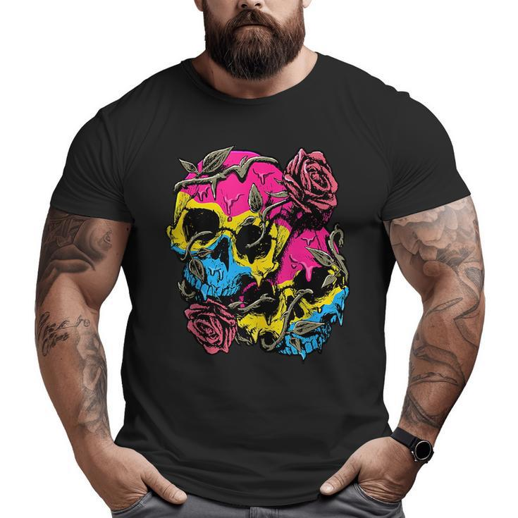 Pansexual Pride Pan Flag Skull Roses Subtle Lgbtq Big and Tall Men T-shirt
