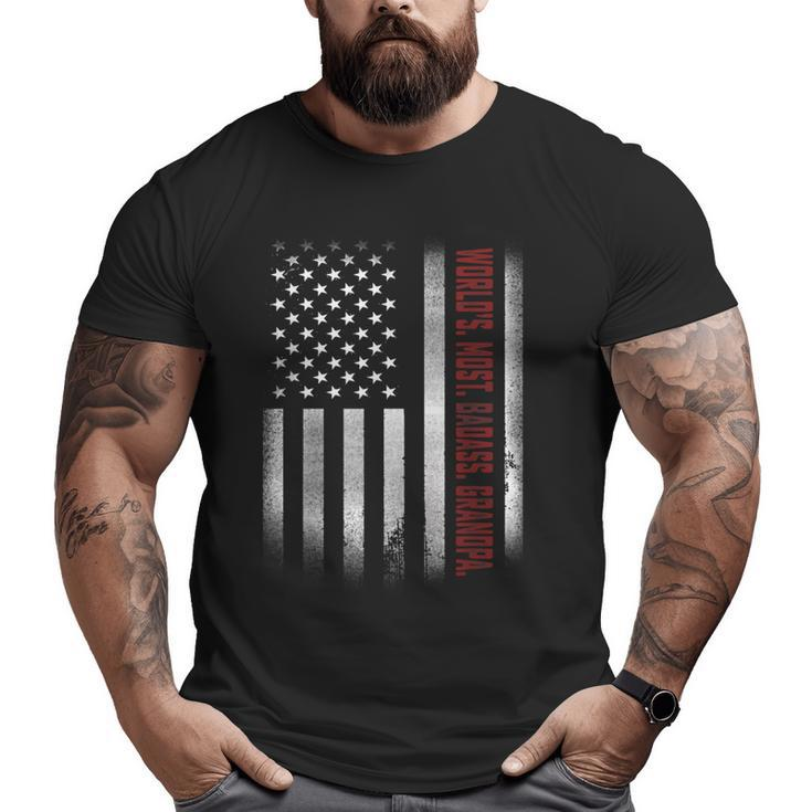 For Papa World's Most Badass Grandpa American Flags  Big and Tall Men T-shirt