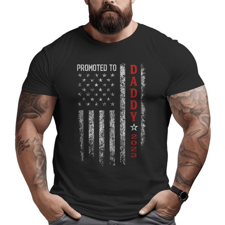 Patriotic Mens Promoted To Daddy Est 2023 First Time Dad Big and Tall Men T-shirt
