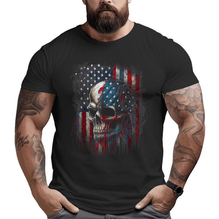 Patriotic Skull American Flag Graphic Big and Tall Men T-shirt