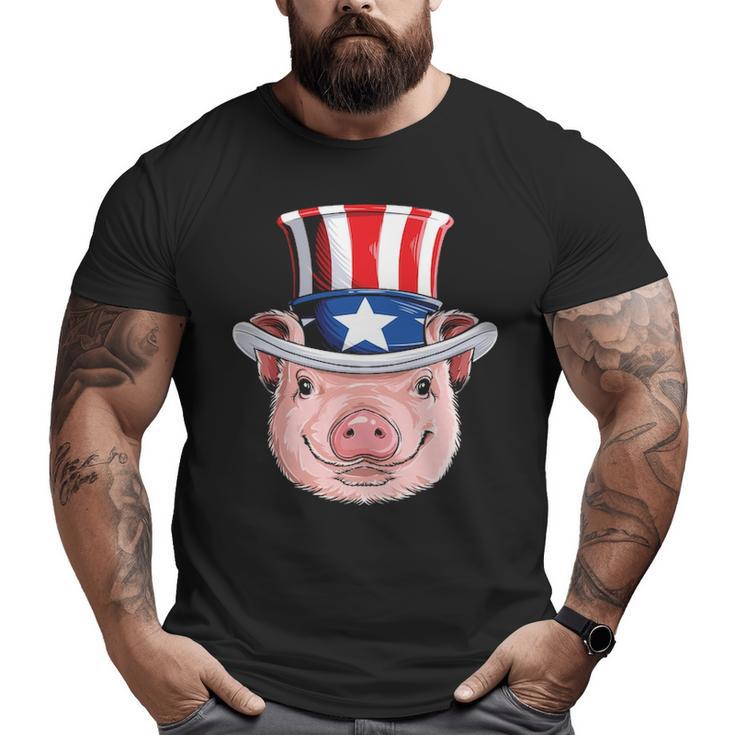 Pig 4Th Of July Uncle Sam American Flag Hat Big and Tall Men T-shirt