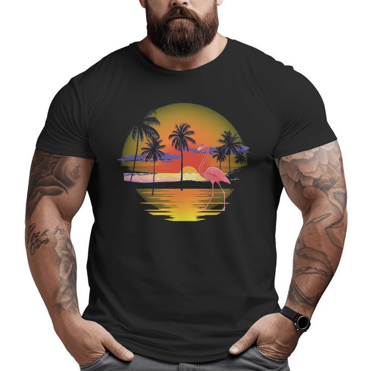 Pink Flamingo Sun Set At Beach Classic For Big and Tall Men T-shirt