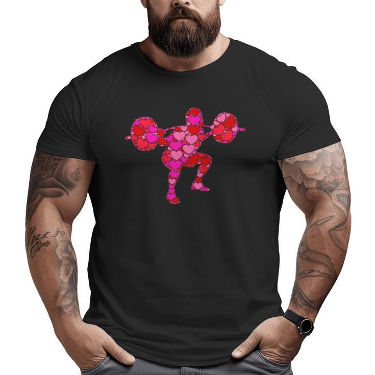 Pink Red Heart Valentine's Day For Weight Lifter Gym Big and Tall Men T-shirt