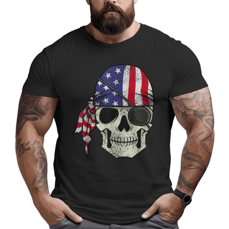 Pirate 4Th Of July Men Distressed Usa Skull American Flag Big and Tall Men T-shirt