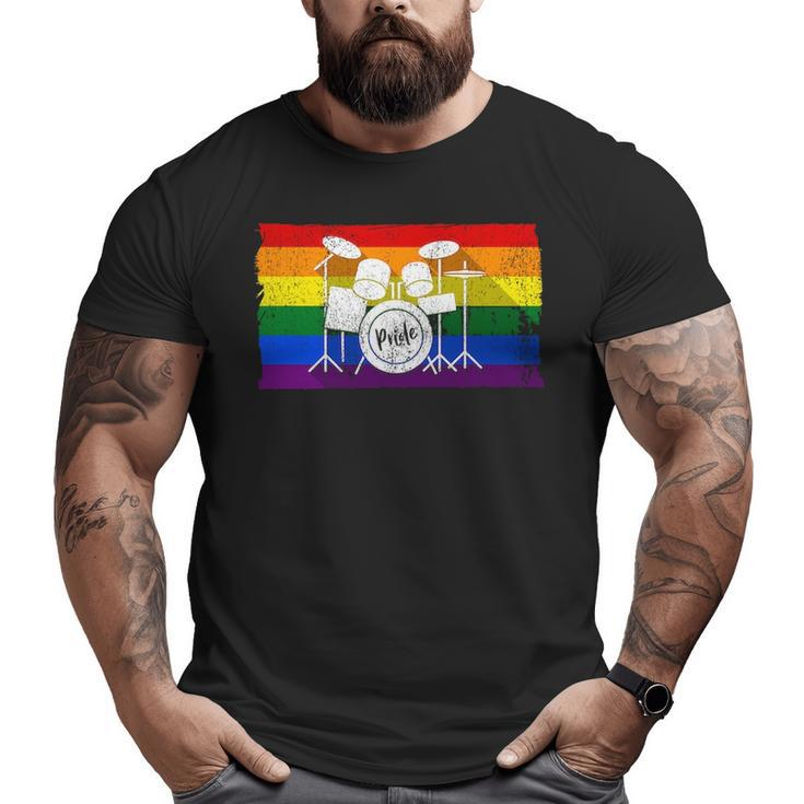 Pride Rainbow Flag Drum Kit Drummer Shadow Big and Tall Men T-shirt